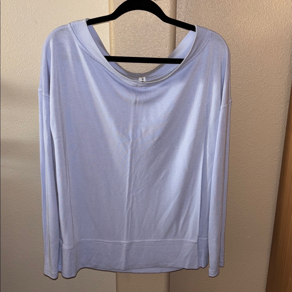 Athleta Studio Barre Sweater Boatneck Off Shoulder Long Sleeve Dusk Blue Large